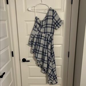 Endless rose Blue and White Plaid Asymmetrical Dress